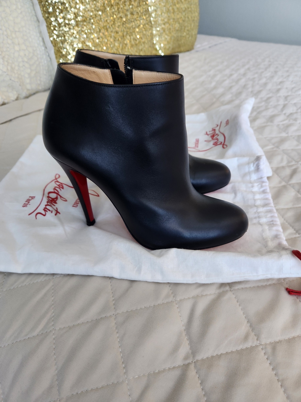 Christian Louboutin Black Leather Ankle Booties with Red Soles